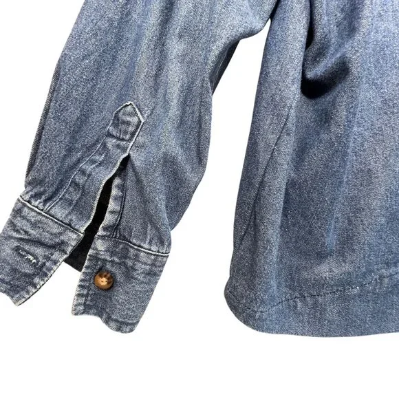 Vtg Bobbie Brooks Embroidered Denim Floral Shirt XL Floral Pintuck Blue Collar - Picture 11 of 16